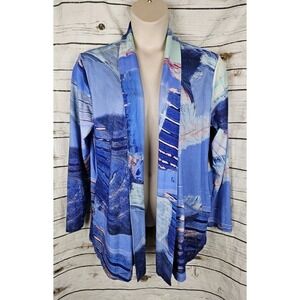 Claire Desjardins Blue Print Cardigan Jacket XXL Knit Womens Bamboo Cotton Blend
